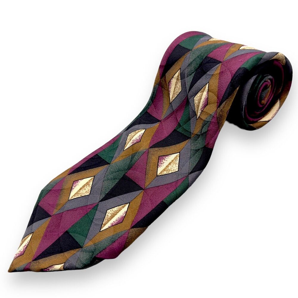 Stefano Milano Mens Silk Dress Tie Made in Italy‎ Geometric Design 60" 3.75"